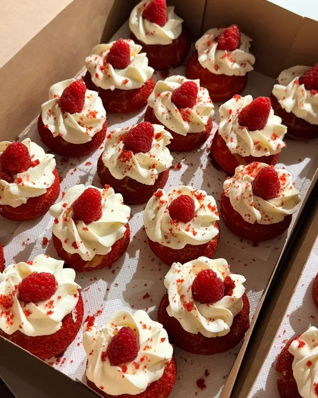 Cupcakes met framboos, klaar in de doos