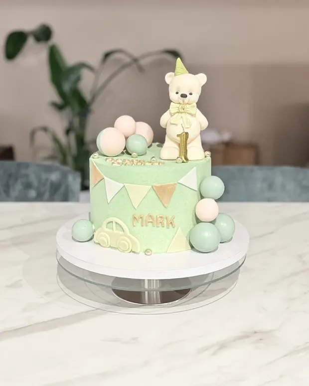 Pastel teddy for a first birthday