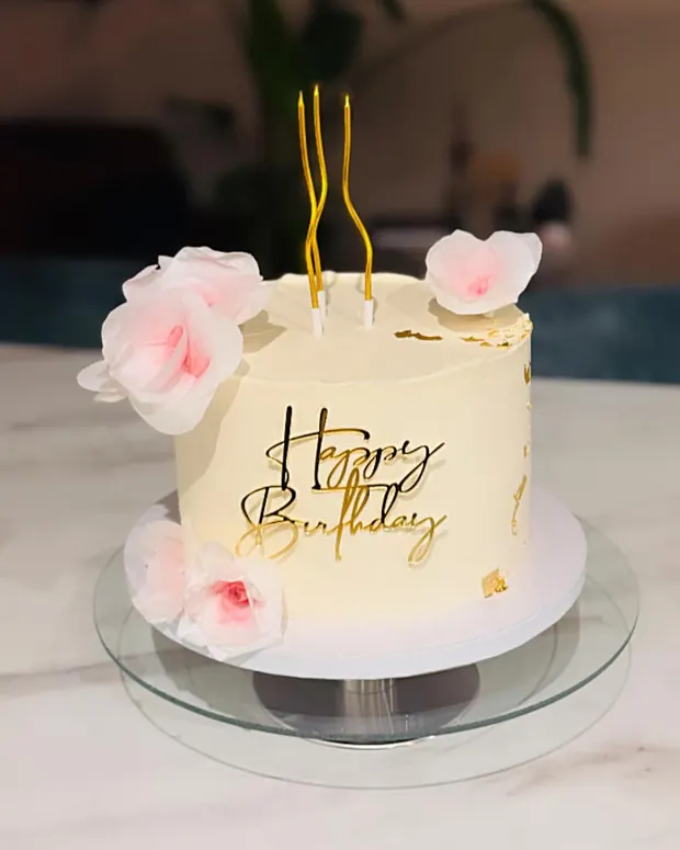 Ivory with gold leaf and sugar flowers