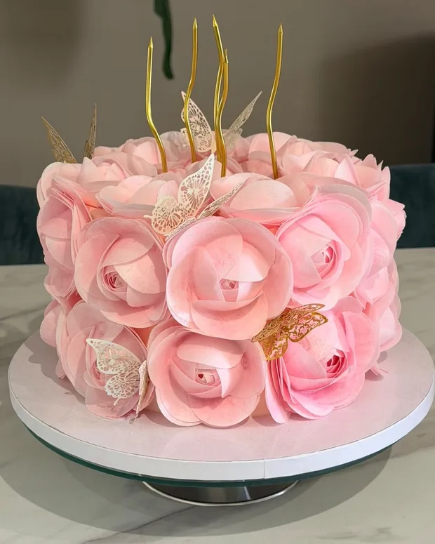 Pink roses with butterflies