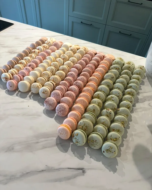 Macarons in pastel shades on the table