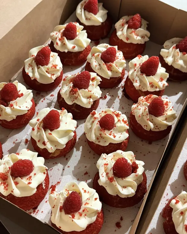 Red velvet cupcakes met framboos